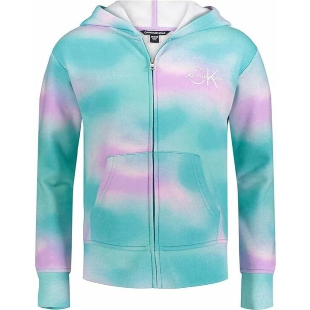 Calvin Klein Hoodie Girls M (10/12) Aqua Sky Tie-Dye Blue Purple Full Zip